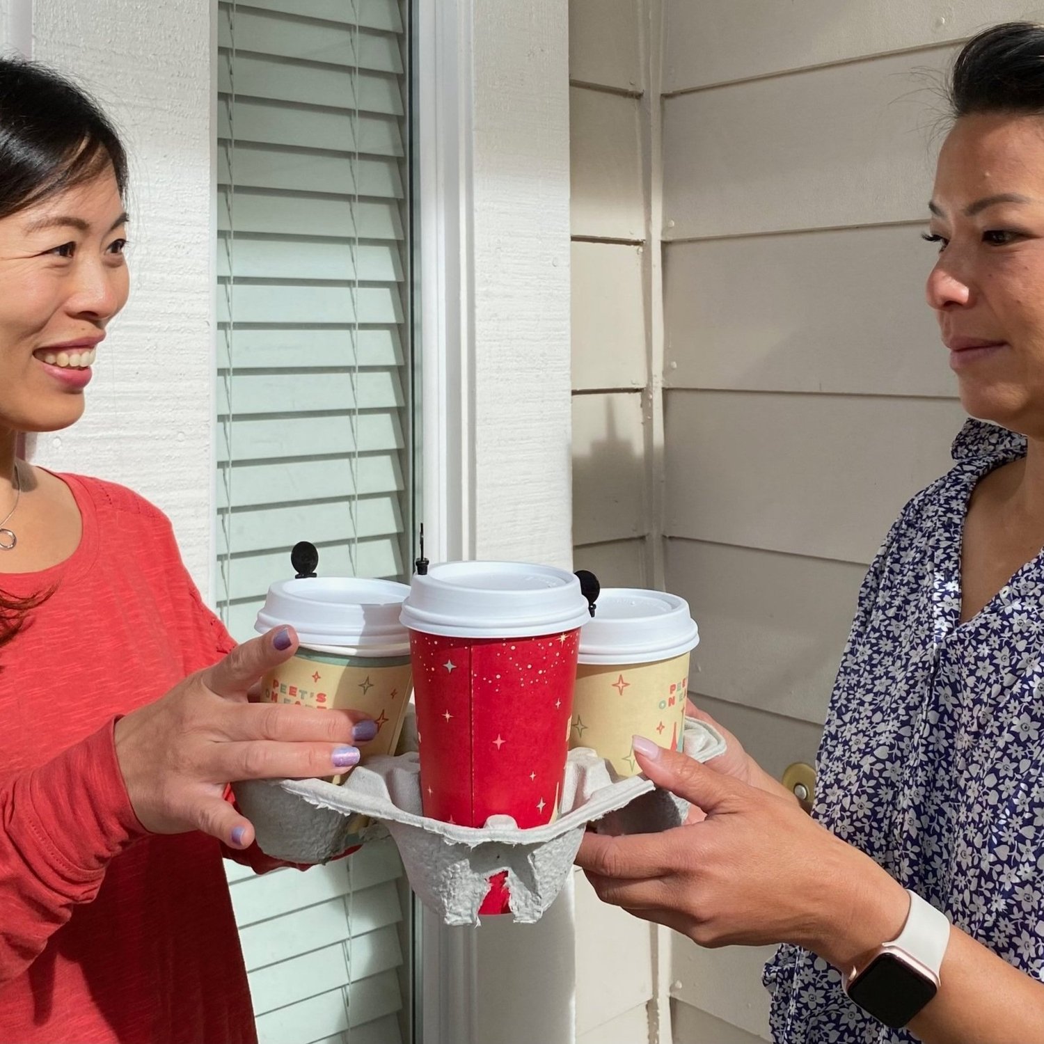 Eunice delivering online order to Jenny
